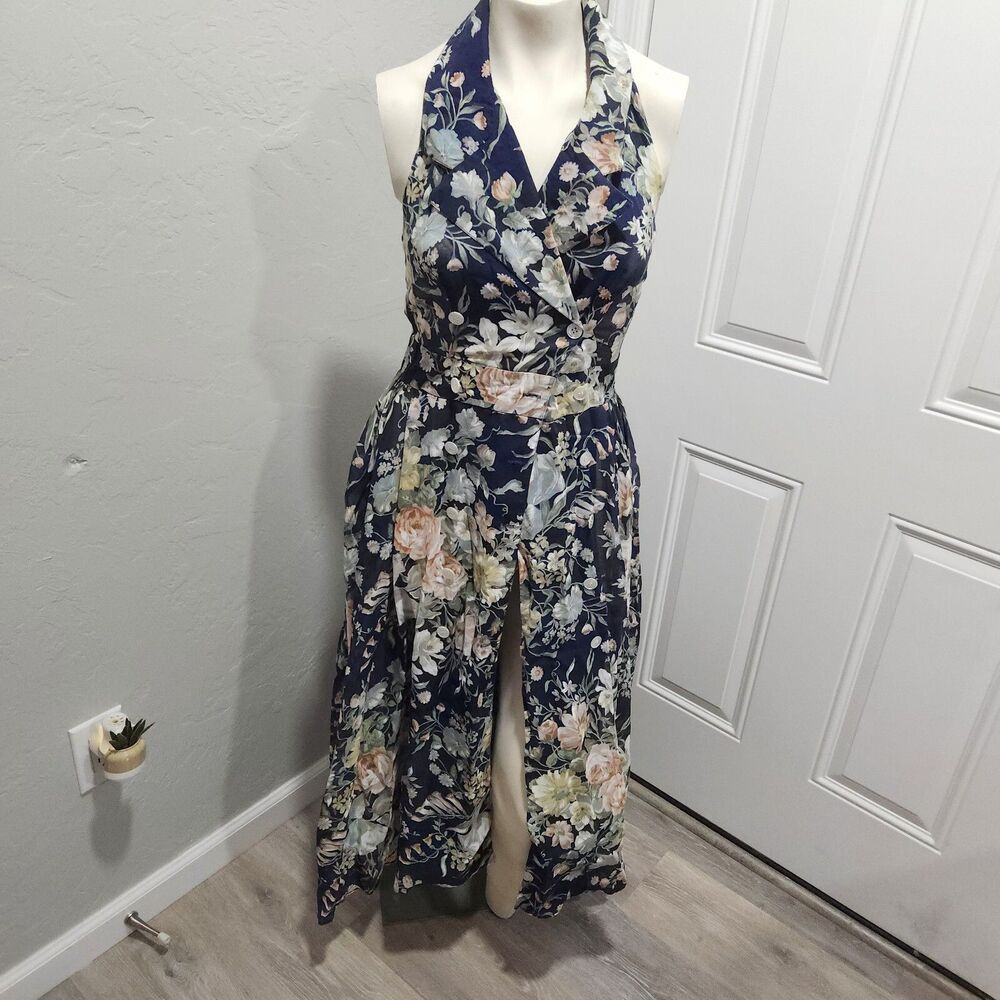 Steven Arthur Vintage Sheer Double Breasted Sleeveless  Collared Max Dress SZ Sm